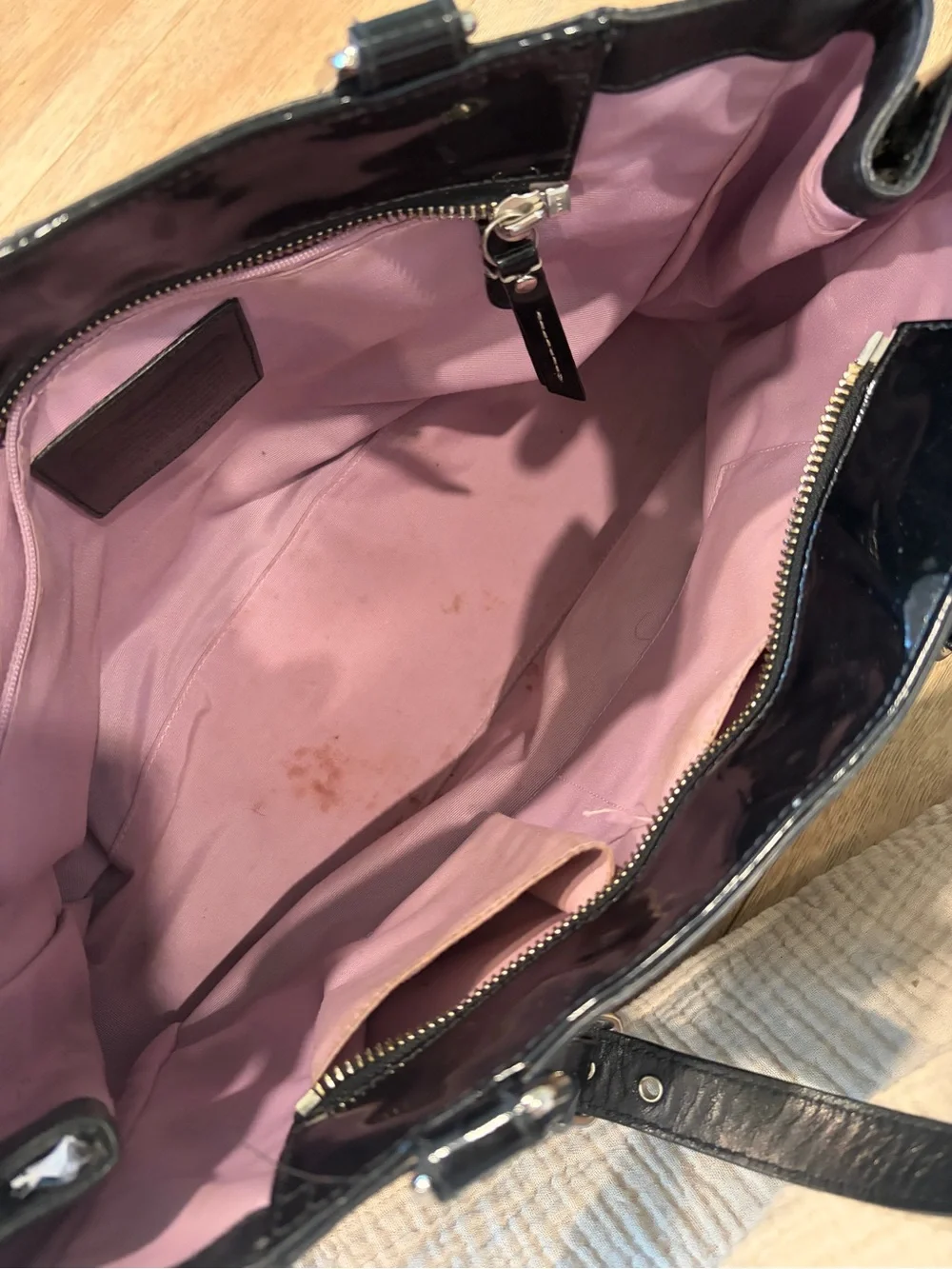 Coach Black Patent Leather Signature Embossed Turnlock Tote Shoulder Bag